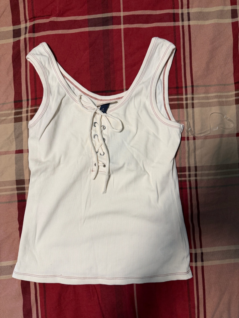 Universal Thread Cream Ribbed Tank with Red Trim
